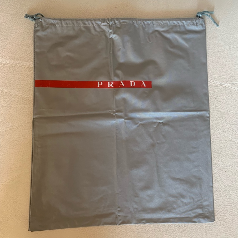 New PRADA Grey Rubber Shoe Dust Drowstring Bag W12 3/4” H 15 1/4” (available 3